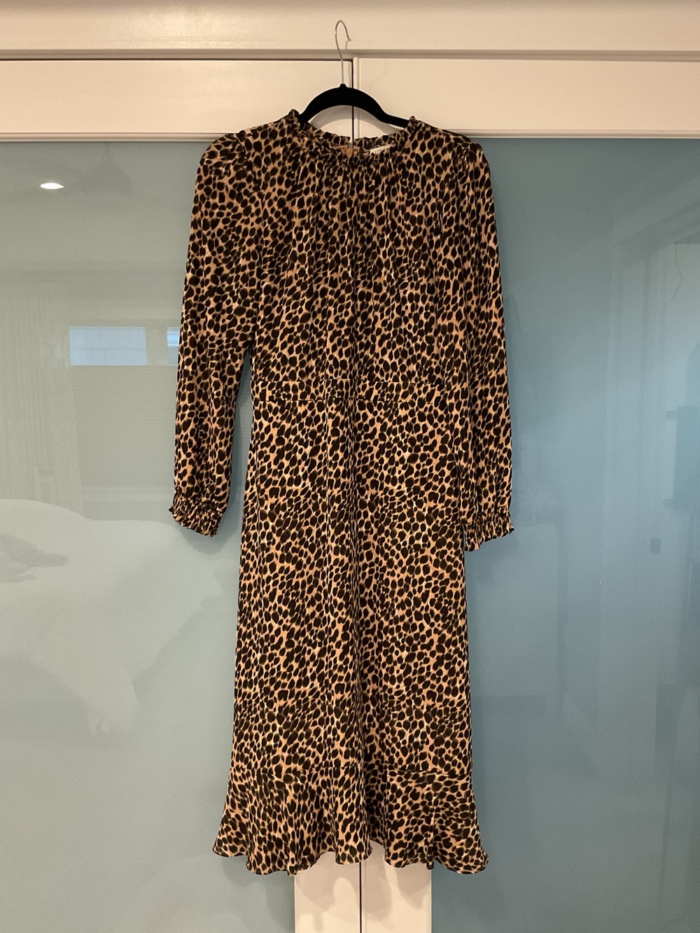 J. Crew Leopard Print Long Sleeve Midi Dress - Brown and Black